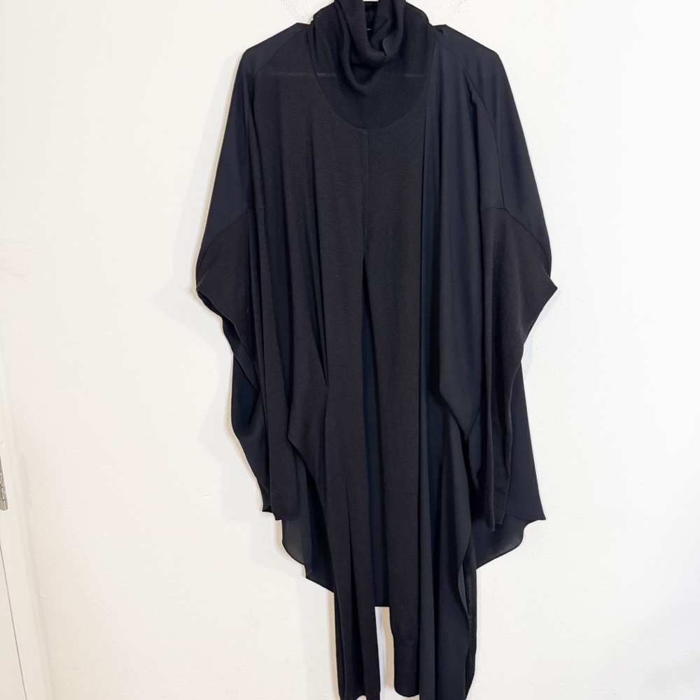 Gaze de Lin wool silk draped turtleneck tunic with long sleeves